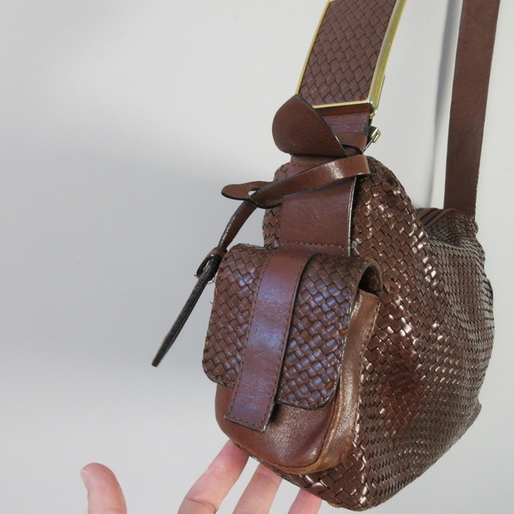 Vtg Marc & Marc by Sharif Brown Saddle Woven Geuine Leather Shoulder Bag 662 - Picture 7 of 15